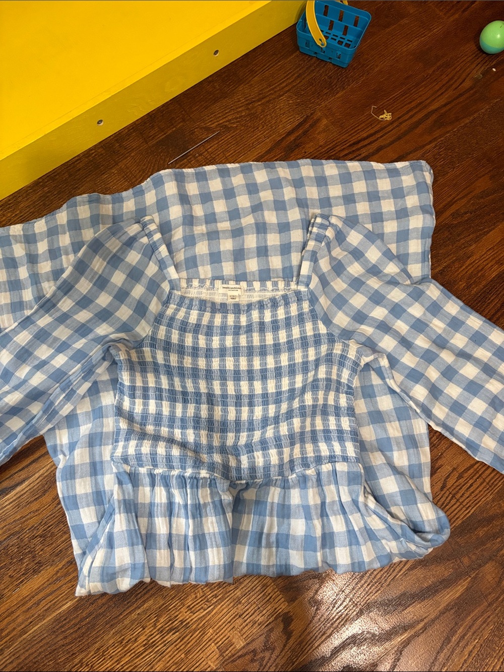 Women’s Light Blue Gingham Maxi Dress with Smocked Bodice